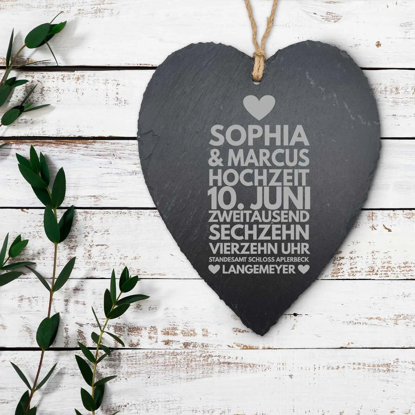 Schieferherz zur Traumhochzeit mit Gravur