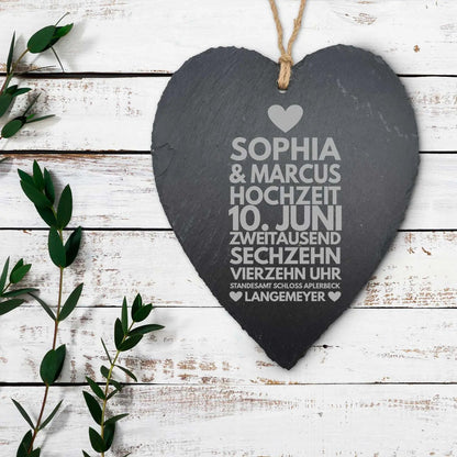 Schieferherz zur Traumhochzeit mit Gravur