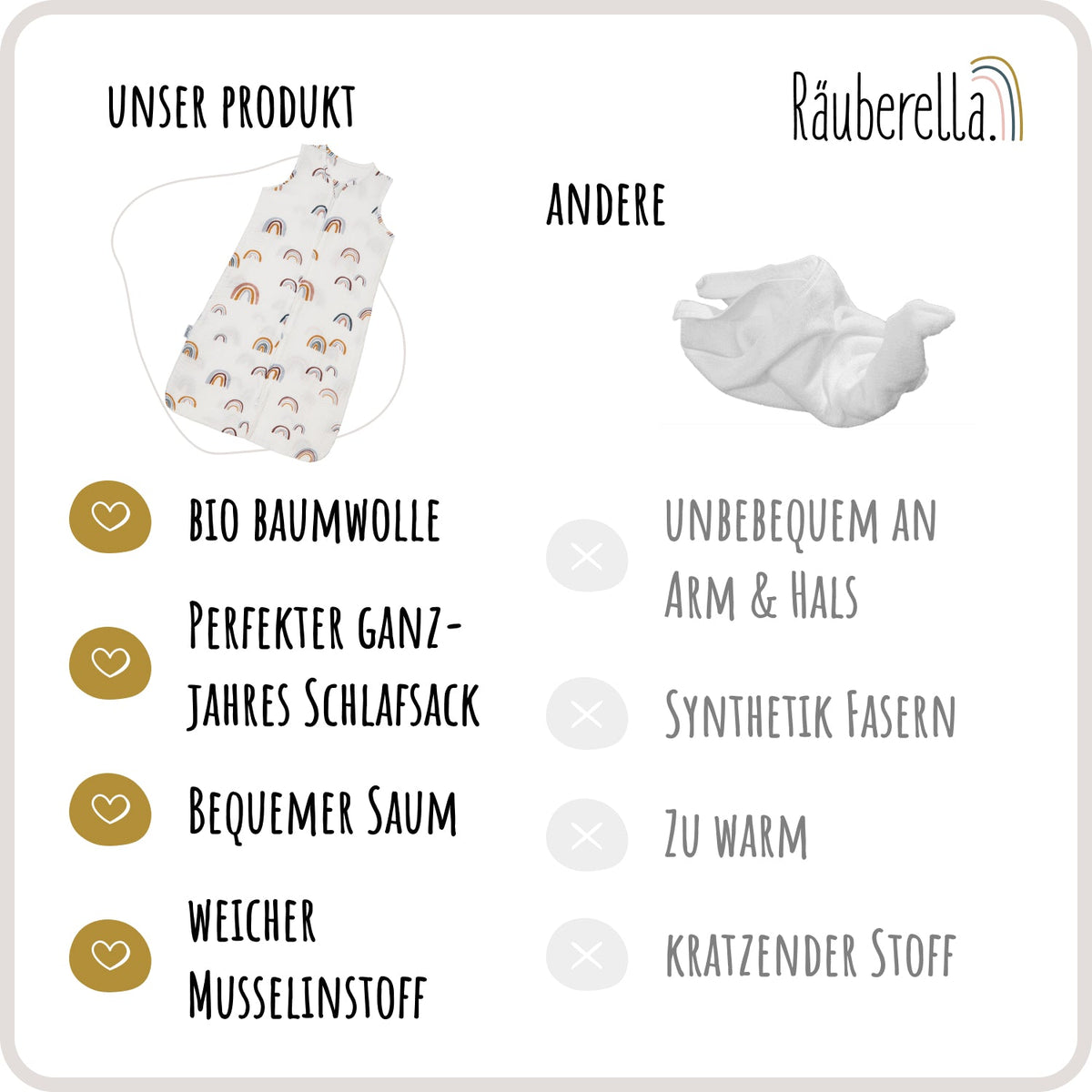 Schlafsack kurzarm Regenbogen
