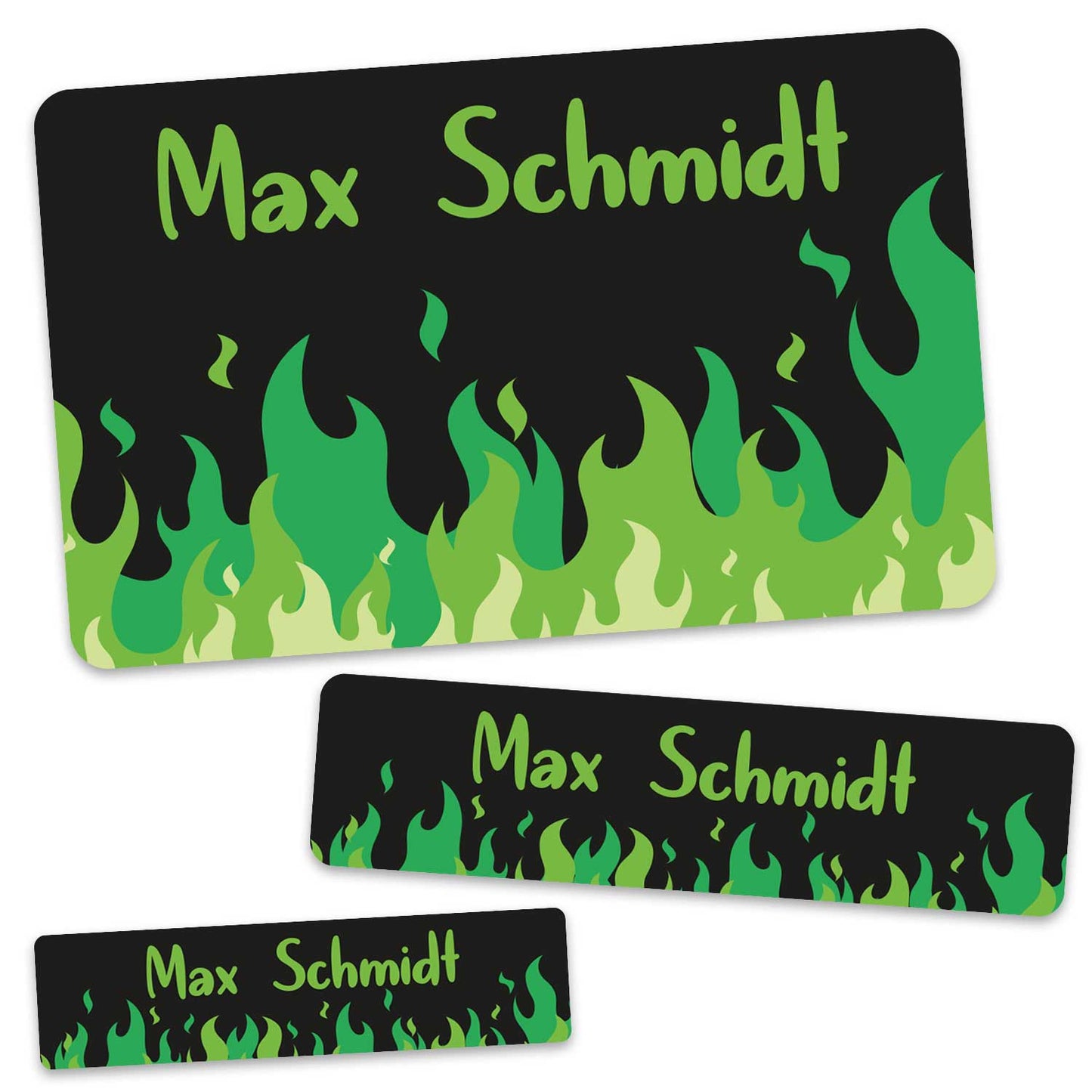 Schuletiketten mit Namen - Flammen Design - 100 Aufkleber in verschiedenen Größen