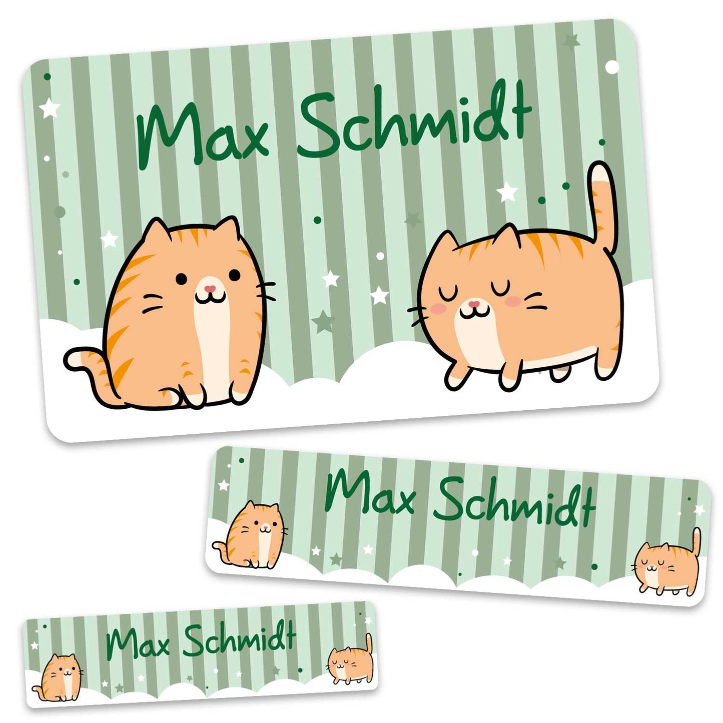 Schuletiketten mit Namen - Katzen Design - 100 Aufkleber in verschiedenen Größen