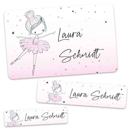 Schuletiketten mit Namen - Ballerina Design - 100 Aufkleber in verschiedenen Größen