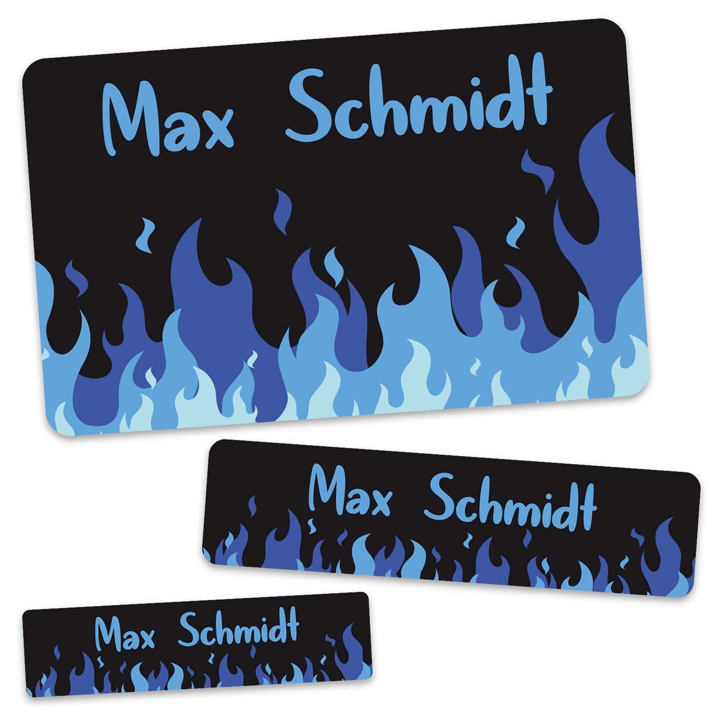 Schuletiketten mit Namen - Flammen Design - 100 Aufkleber in verschiedenen Größen