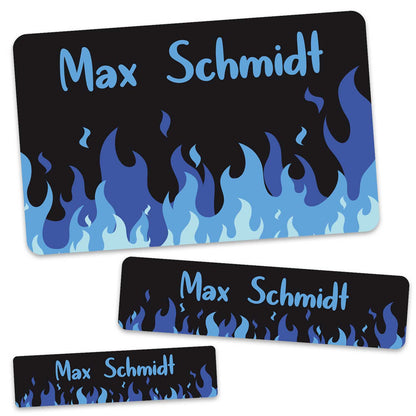 Schuletiketten mit Namen - Flammen Design - 100 Aufkleber in verschiedenen Größen