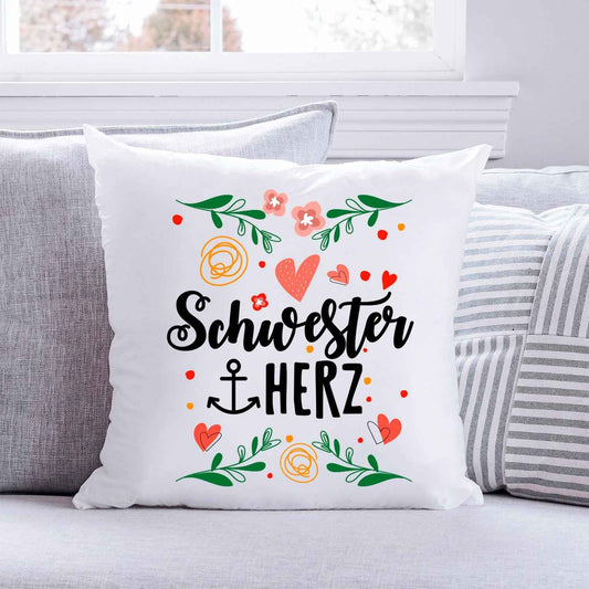Bedrucktes Kissen mit Spruch Schwesterherz