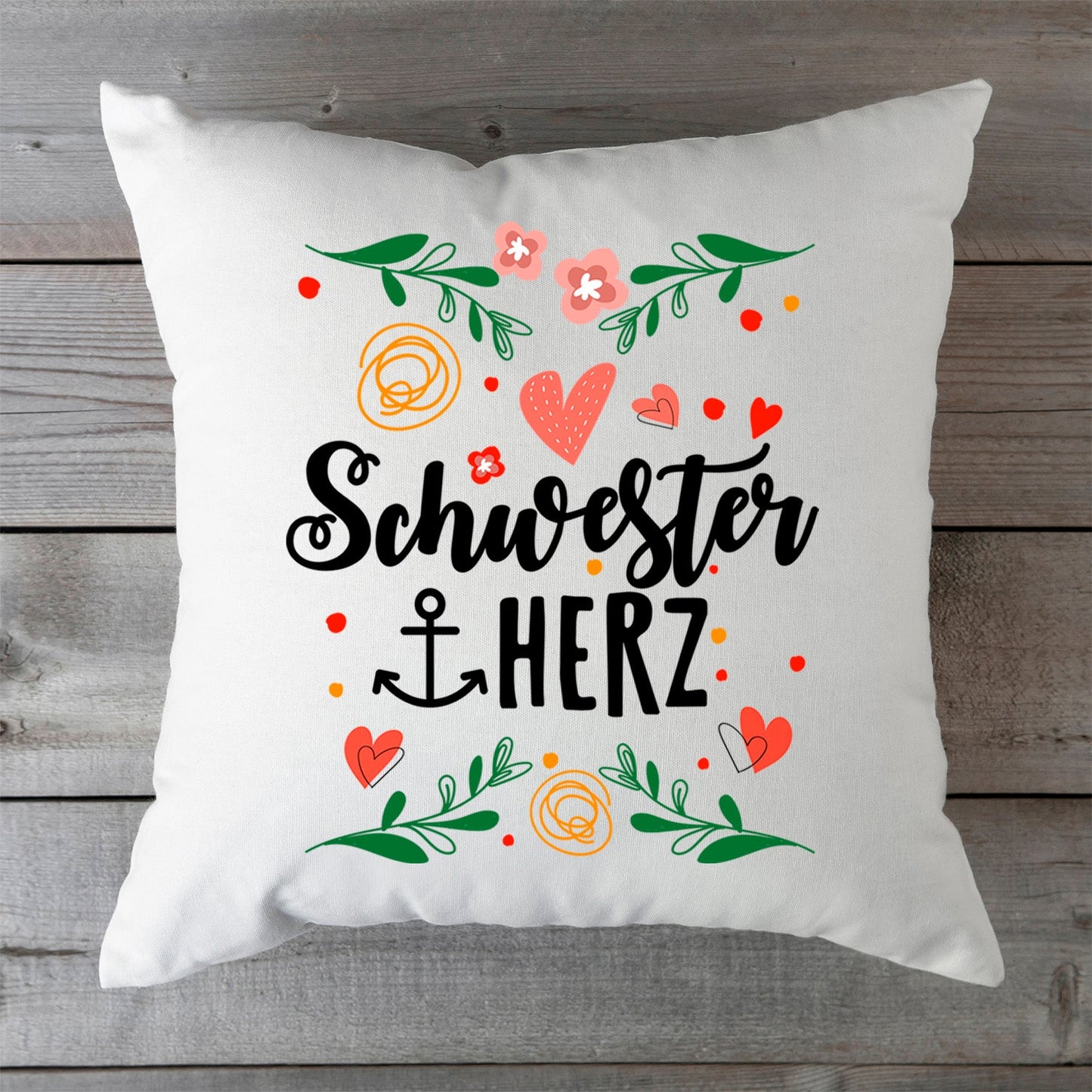 Bedrucktes Kissen mit Spruch Schwesterherz