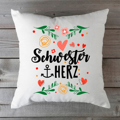 Bedrucktes Kissen mit Spruch Schwesterherz
