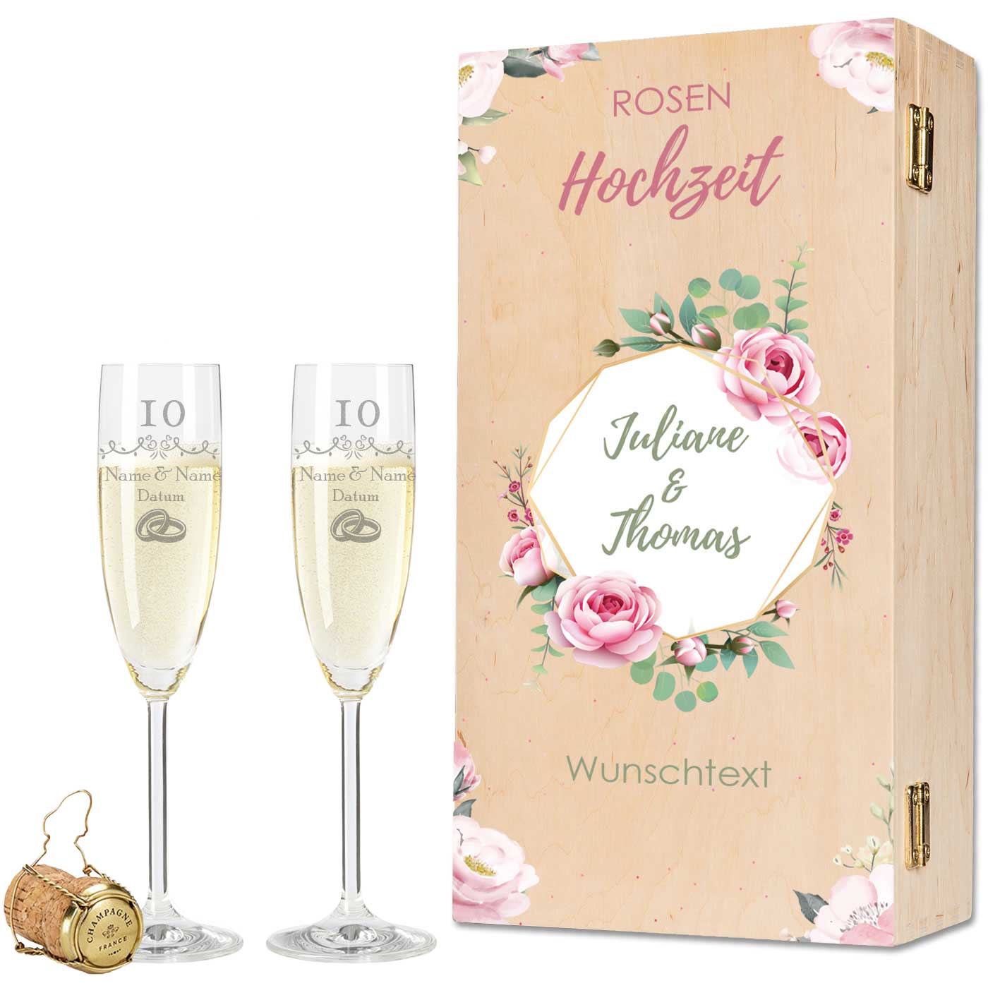 Leonardo Sektgläser mit Gravur "Rosenhochzeit - 10 Jahre"