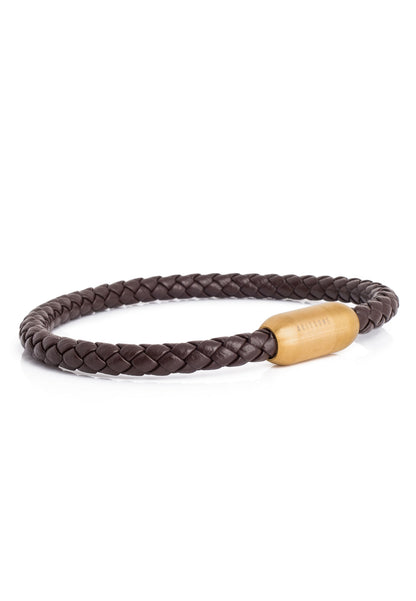 Silvus Leather Bracelet Gold - Brown