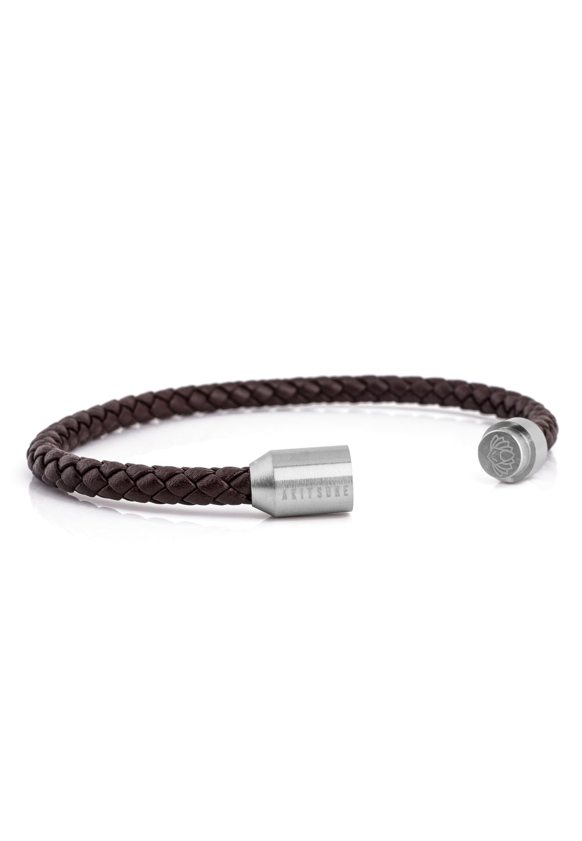 Silvus Leather Bracelet Silver - Brown