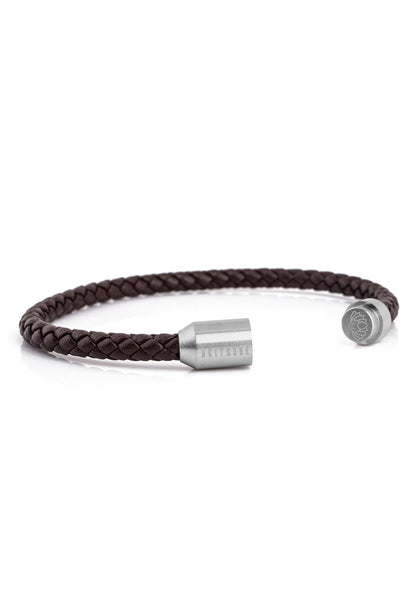 Silvus Leather Bracelet Silver - Brown