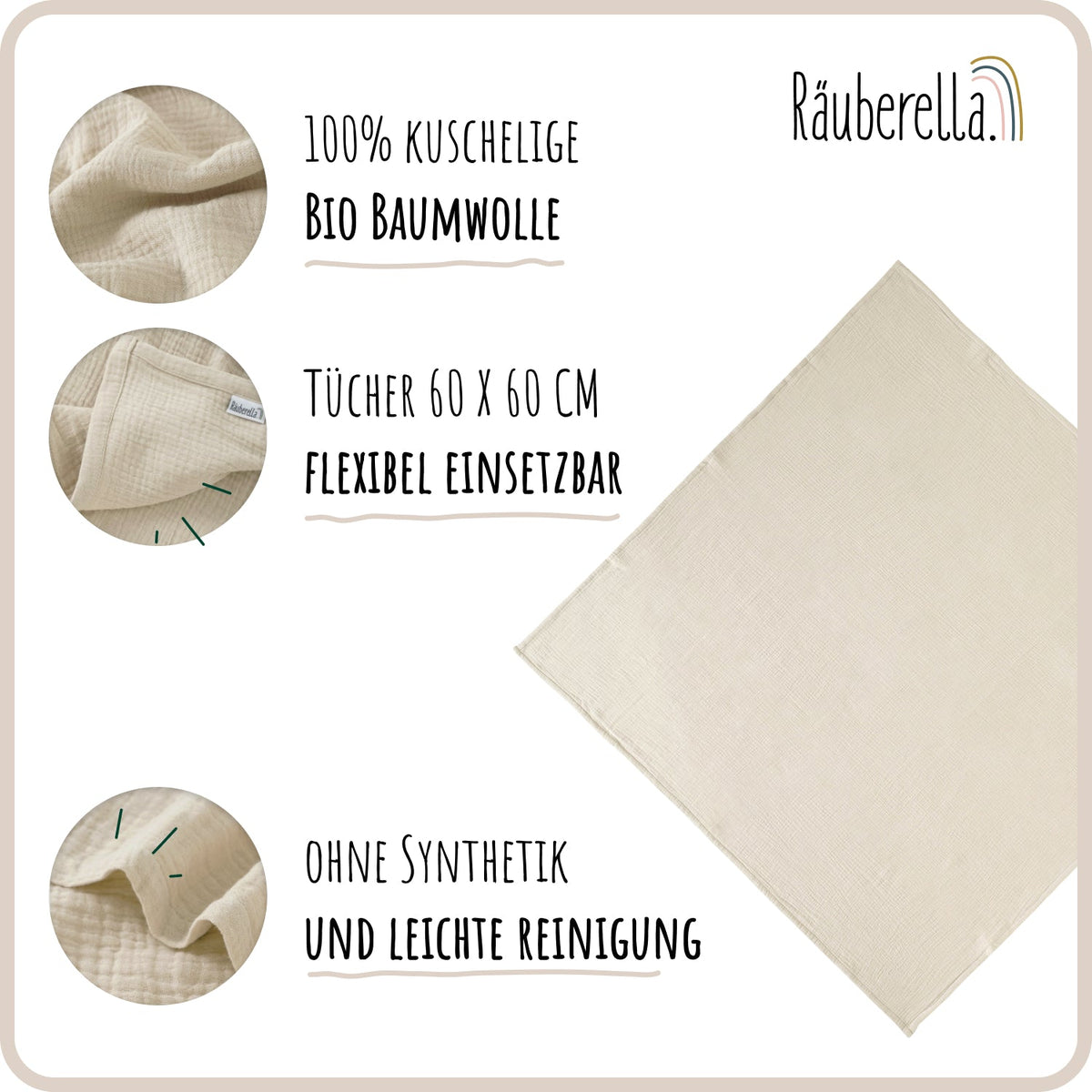 Musselin Spucktücher 4er-Pack, 60x60 cm, Baumwolle