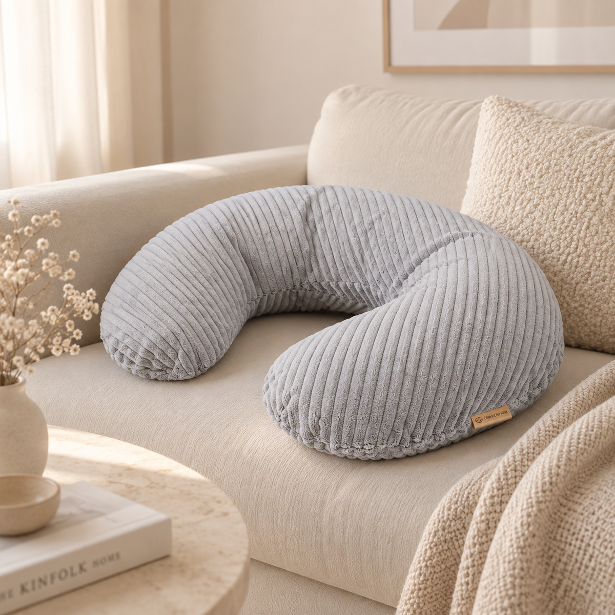 U-shaped corduroy nursing pillow with removable cover - ergonomic moon-shaped nursing pillow