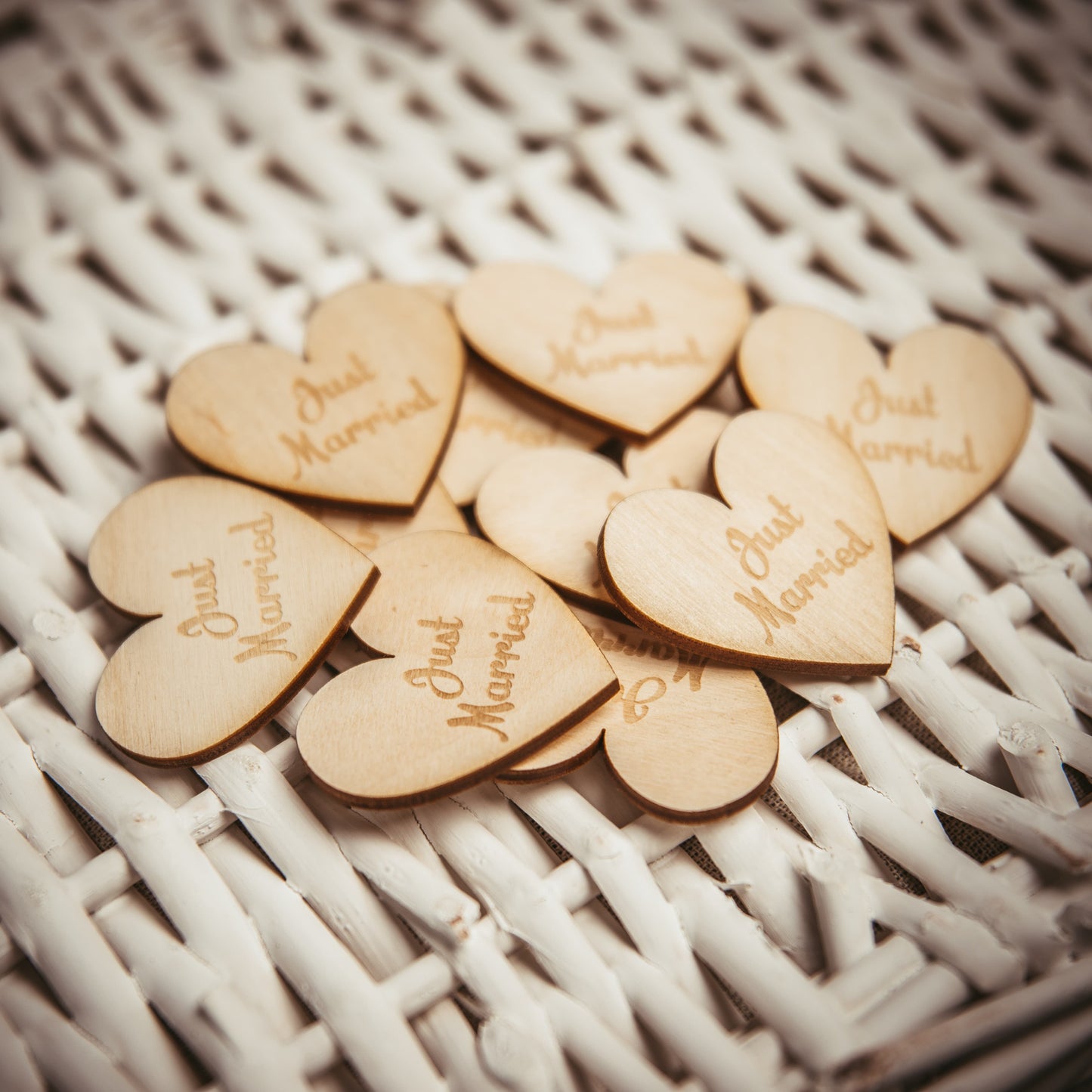 100 Stück 50mm - Just Married - Deko Holzherzen DIY
