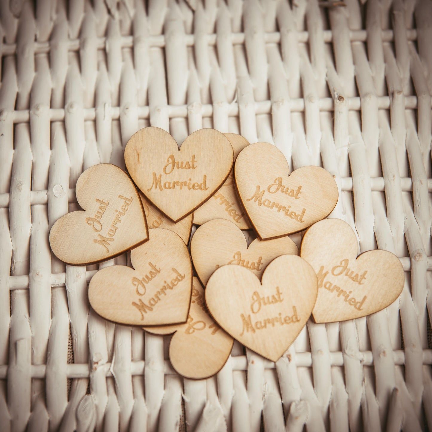 100 Stück 50mm - Just Married - Deko Holzherzen DIY