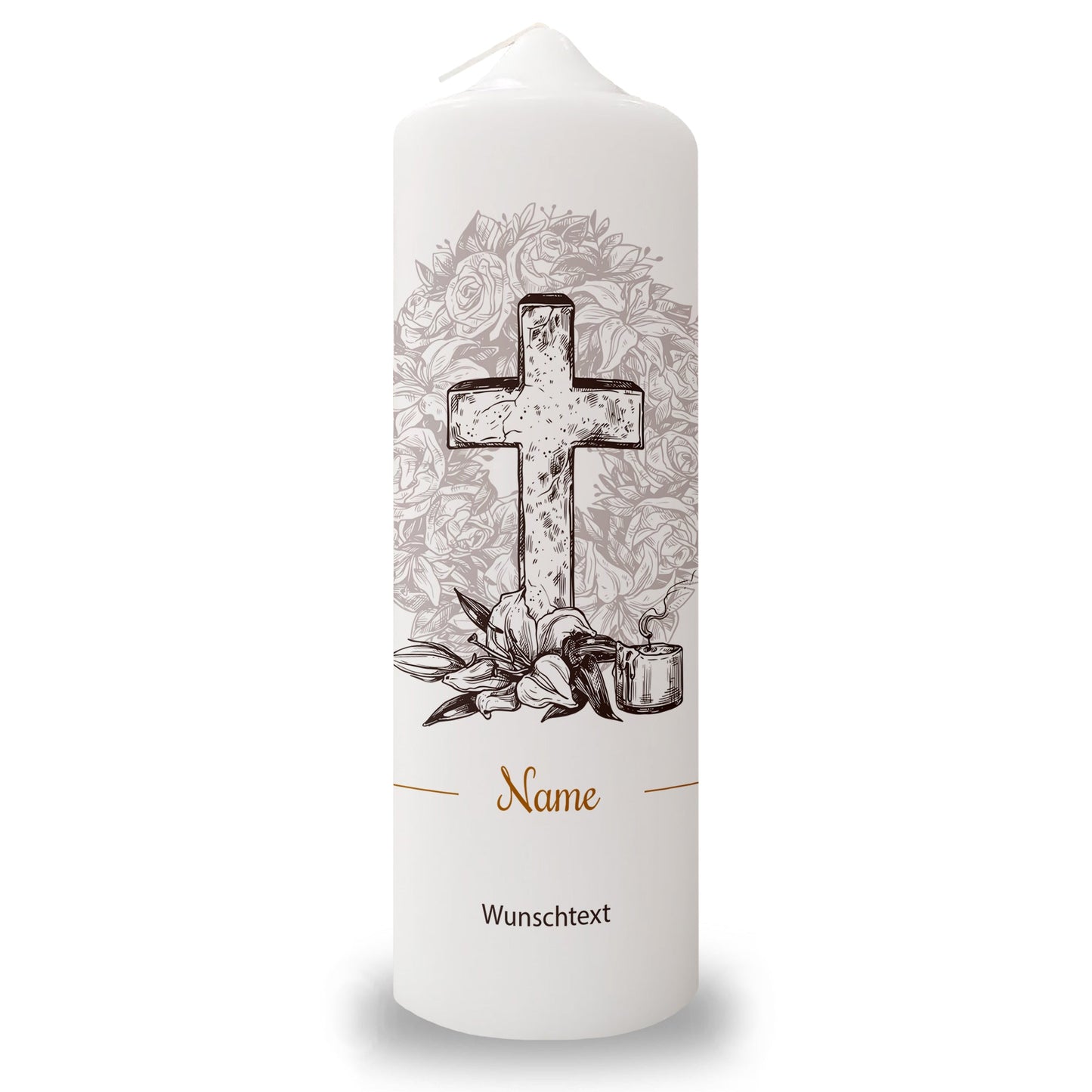 Große Kerze "Vintage Kreuz" - Trauerkerze mit Namen & Wunschtext