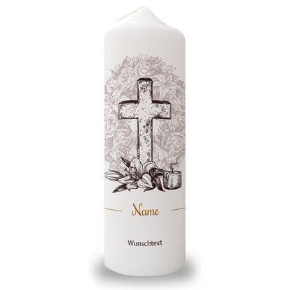 Große Kerze "Vintage Kreuz" - Trauerkerze mit Namen & Wunschtext