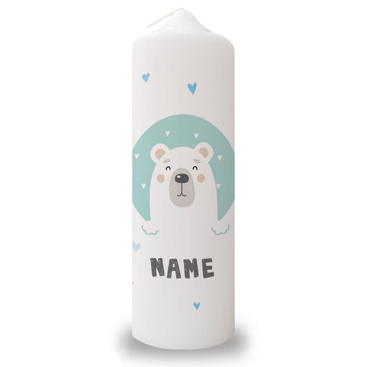 Große Kerze "Eisbär" mit Namen, Daum & Gewicht zur Geburt