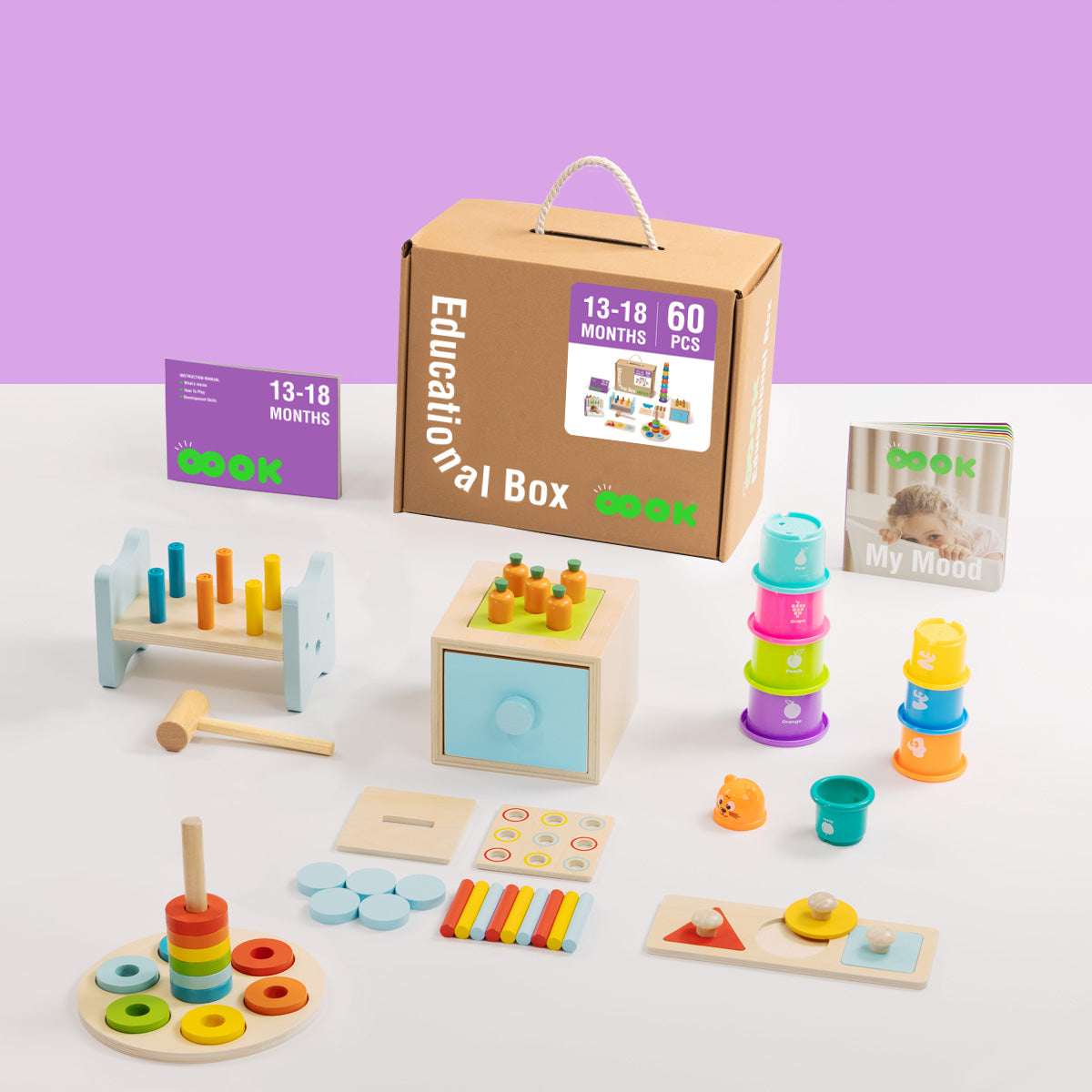 Montessori Educational Box, 13-18 Monate, 6-in-1, Lernspielzeug für Kleinkinder