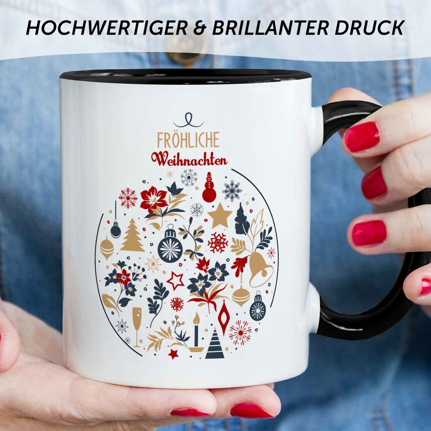Bedruckte Tasse mit Weihnachtsmotiv - Fröhliche Weihnachtskugel