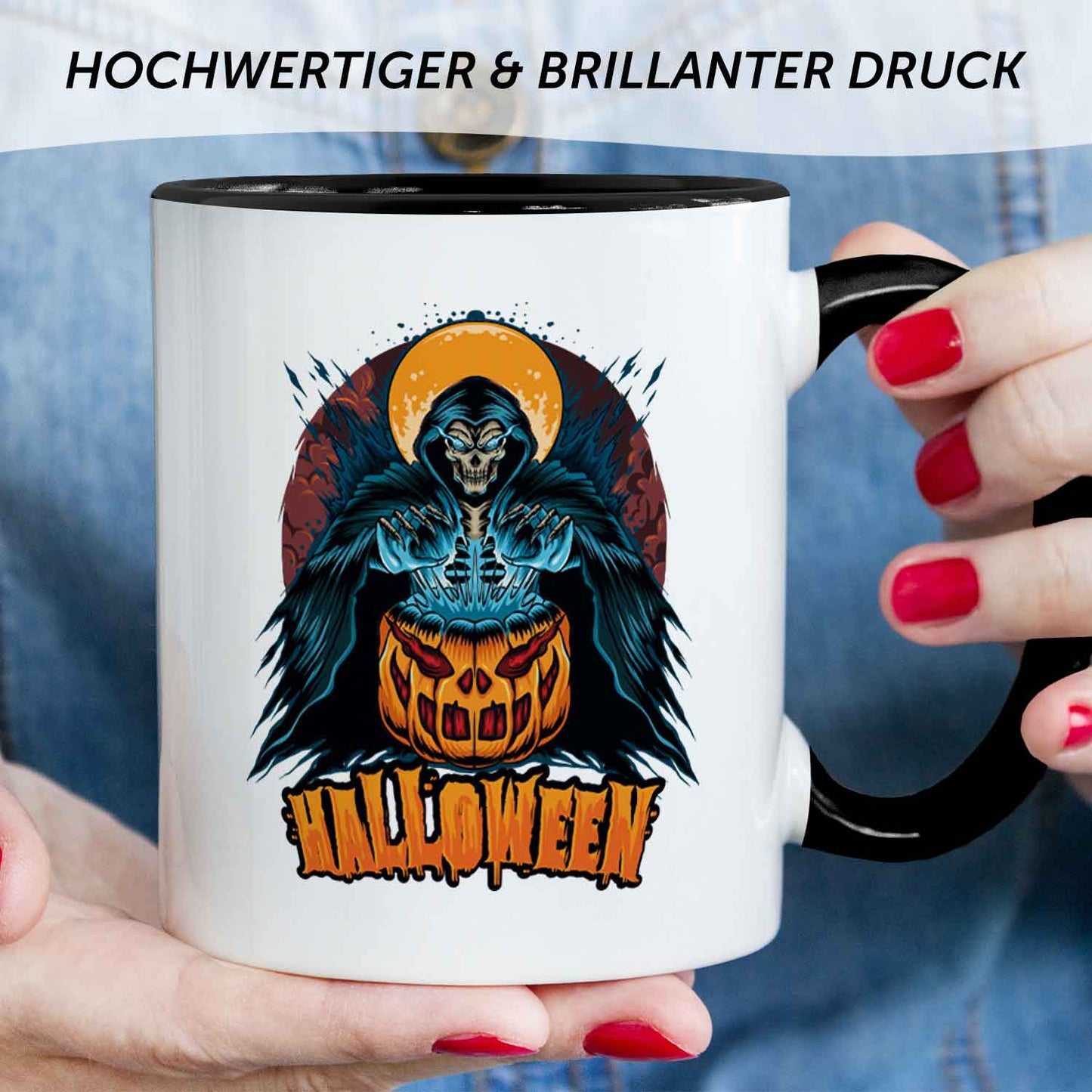 Bedruckte Tasse mit Motiv im Halloween Reaper Design