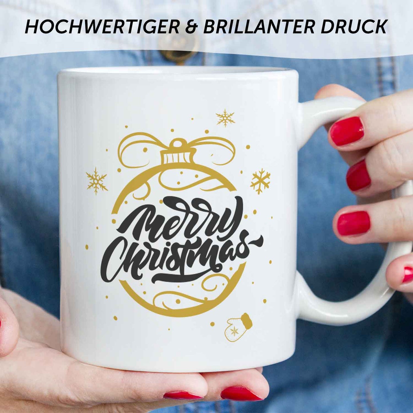 Bedruckte Tasse mit Weihnachtsmotiv im Weihnachtskugel Gold Design