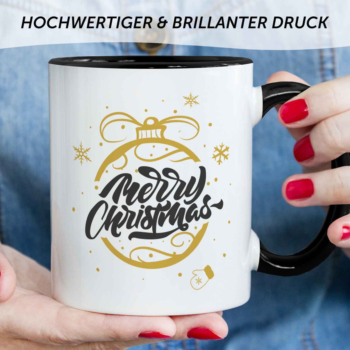 Bedruckte Tasse mit Weihnachtsmotiv im Weihnachtskugel Gold Design