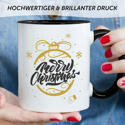 Bedruckte Tasse mit Weihnachtsmotiv im Weihnachtskugel Gold Design