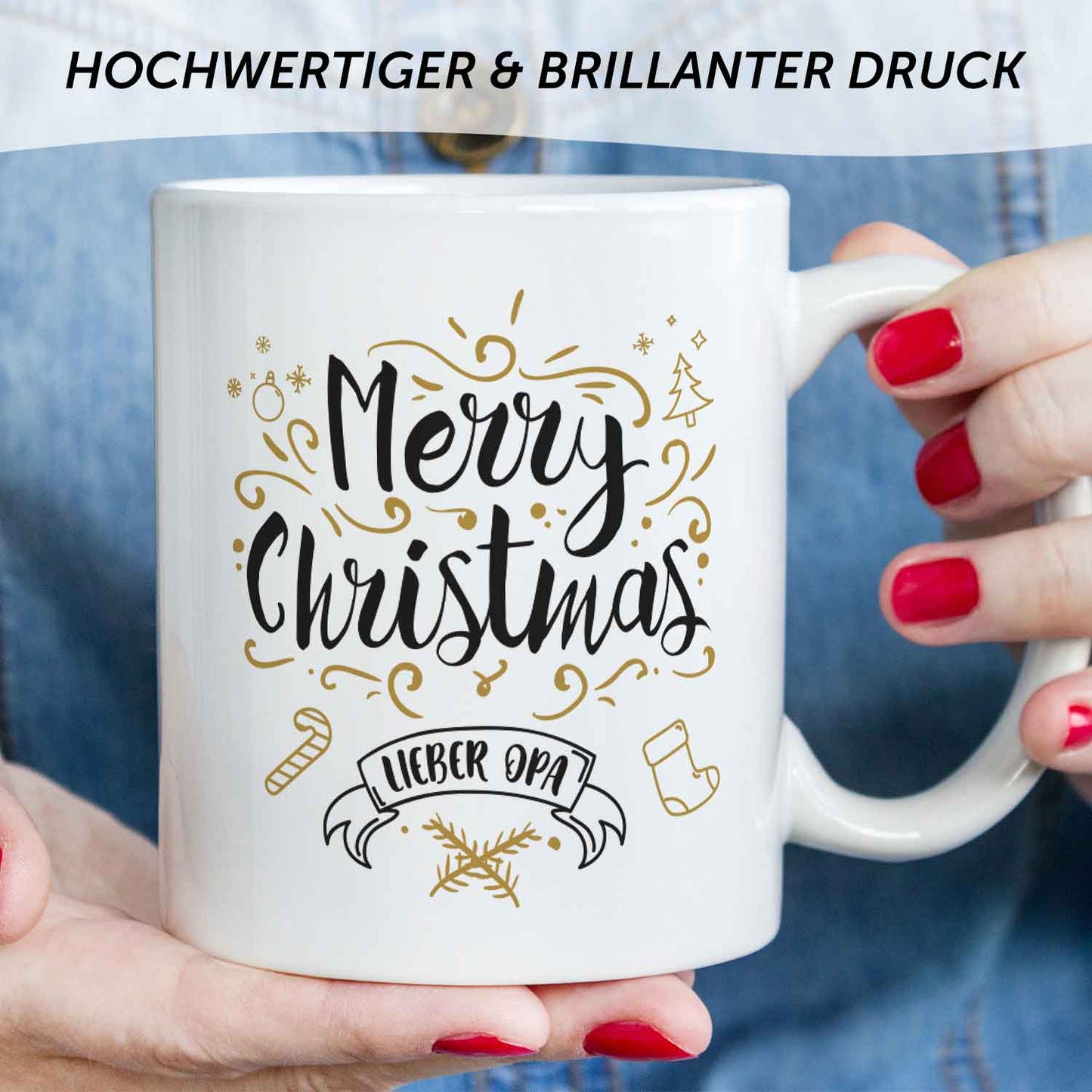 Bedruckte Tasse mit Weihnachtsmotiv im Merry Christmas Lieber Opa Design