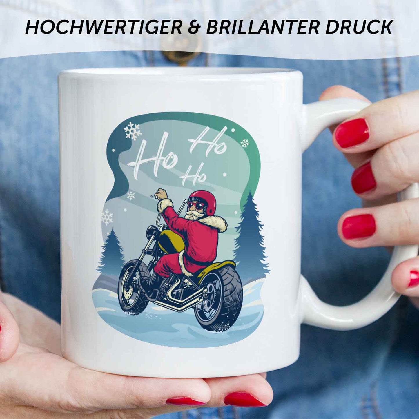 Bedruckte Tasse mit Weihnachtsmotiv im Cool Santa Design