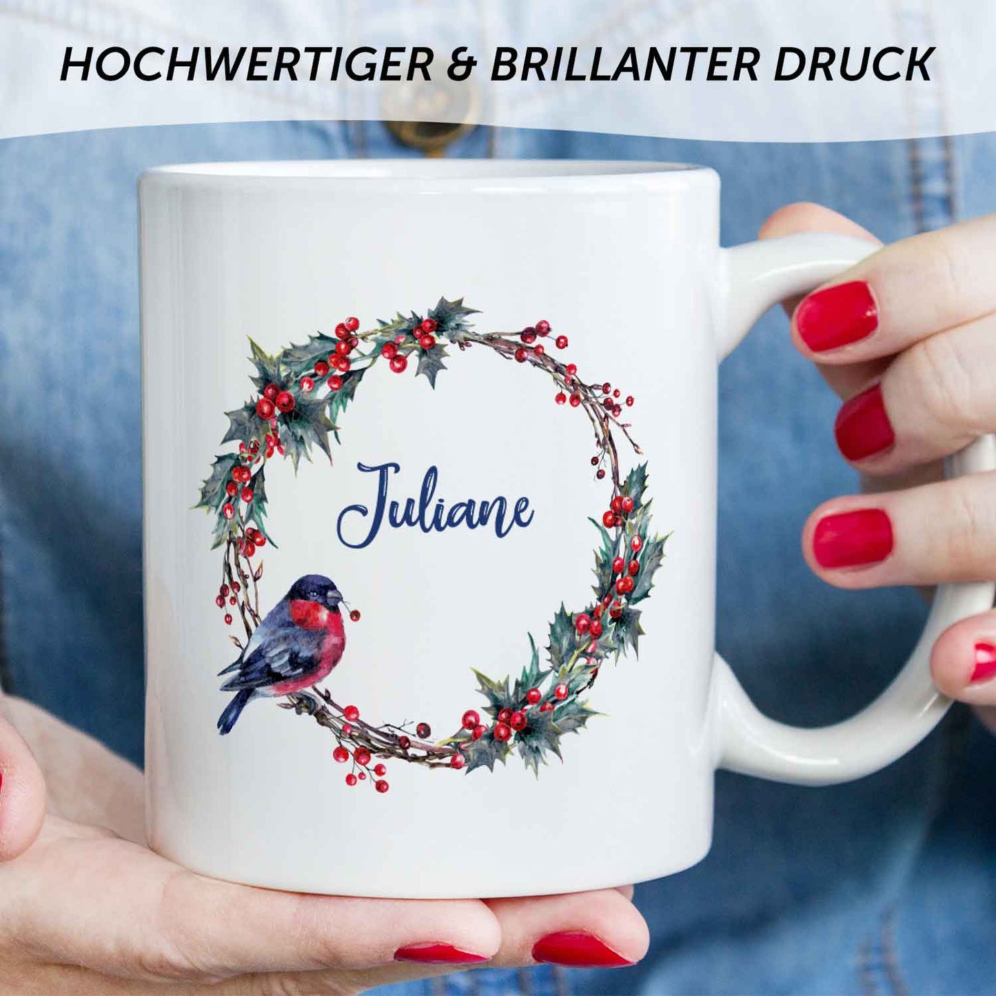 Bedruckte Tasse mit Weihnachtsmotiv - Weihnachtskranz