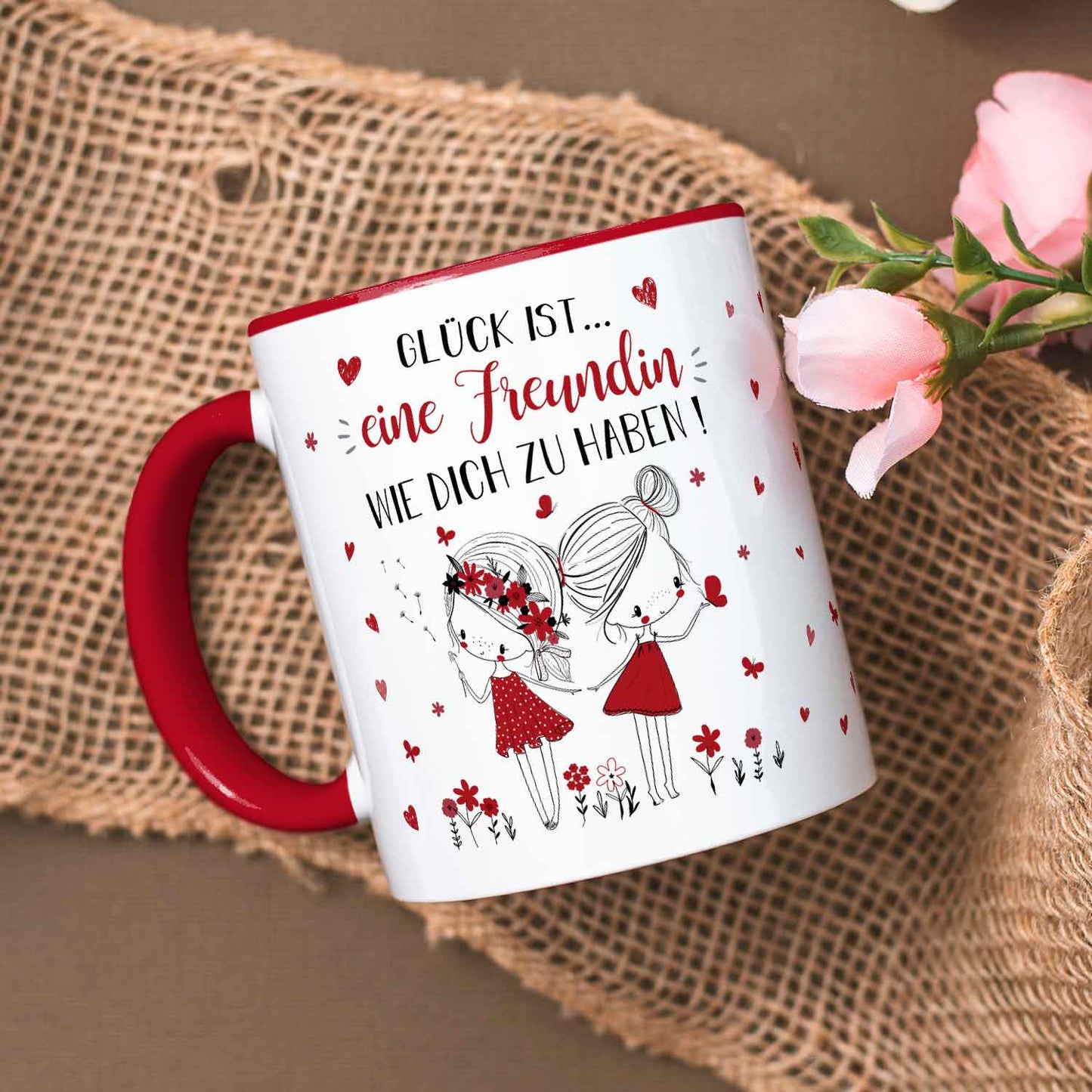 Bedruckte Tasse mit Spruch Glück ist eine Freundin