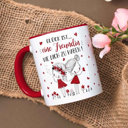 Bedruckte Tasse mit Spruch Glück ist eine Freundin
