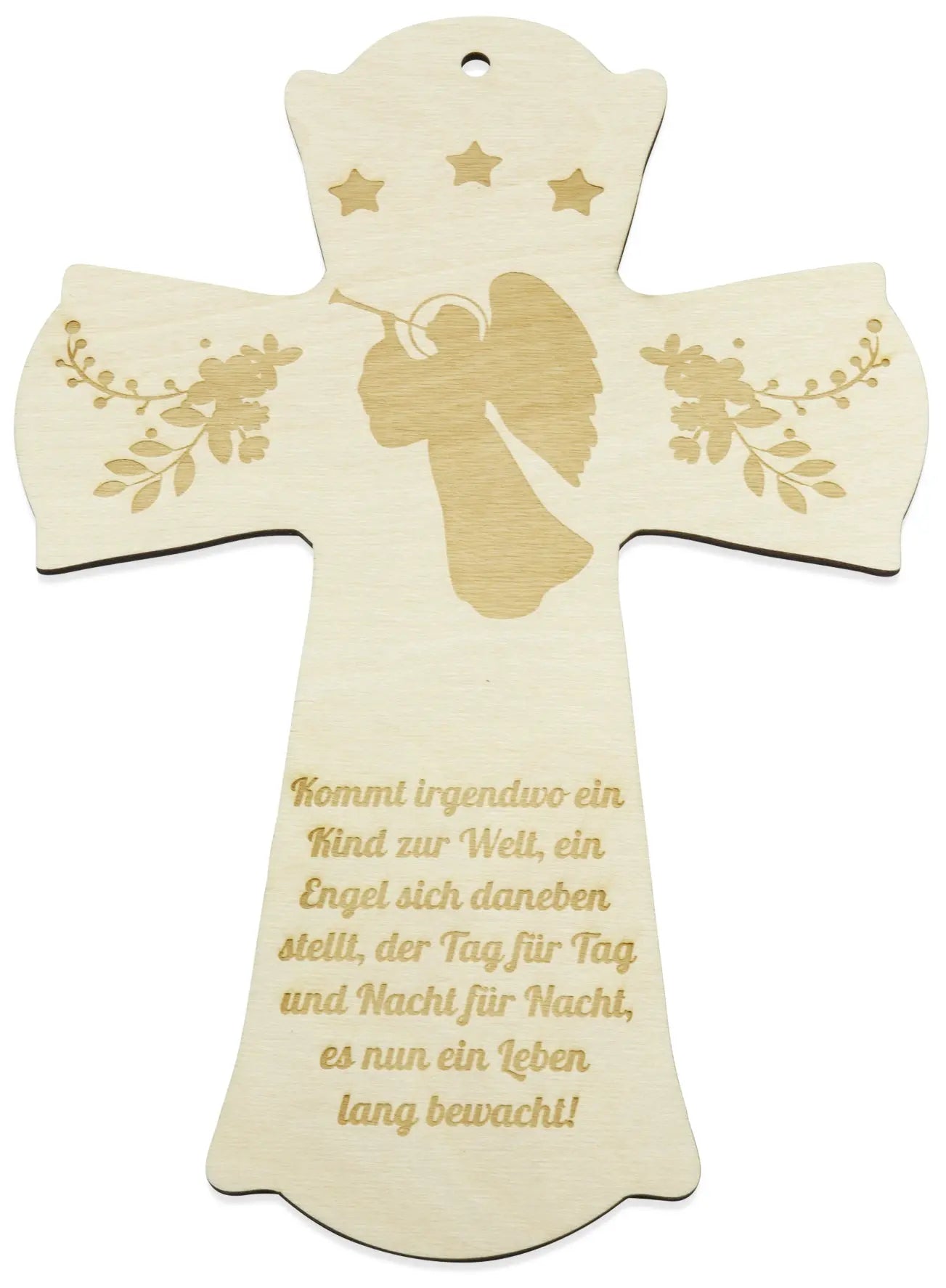 Taufkreuz aus Holz im Engel Motiv