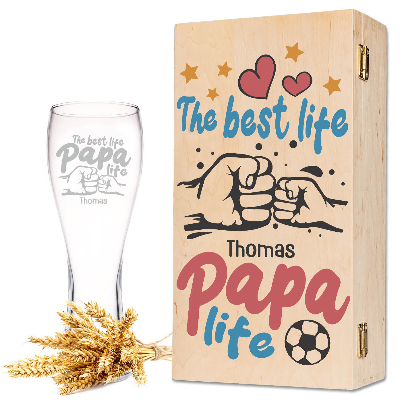 Leonardo Weizenglas "The best life Papa life" mit Namen