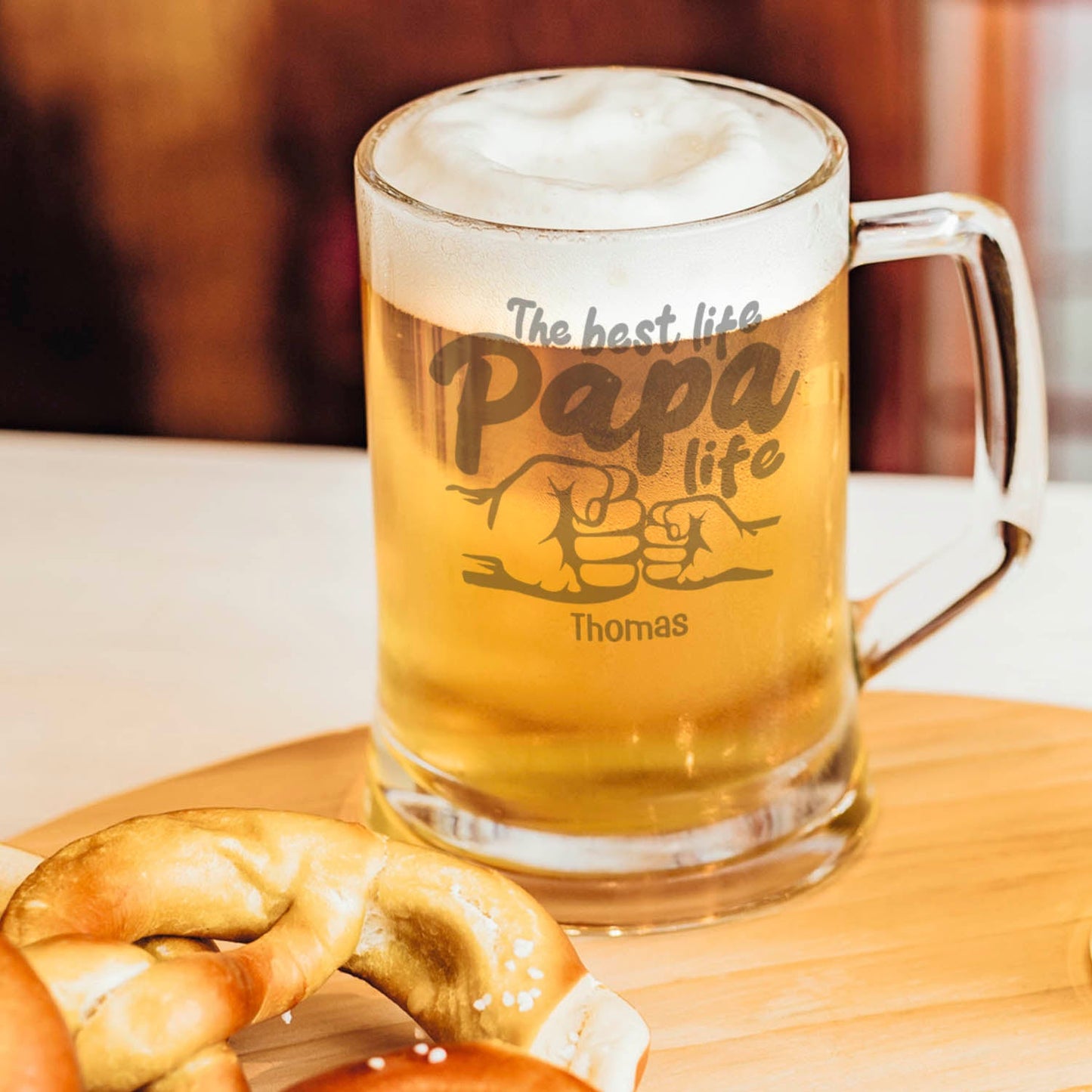 Montana Bierkrug mit Gravur "The best life Papa life" mit Namen