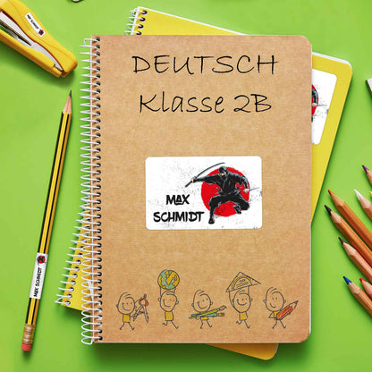 Schuletiketten mit Namen - Ninja Design - 100 Aufkleber in verschiedenen Größen