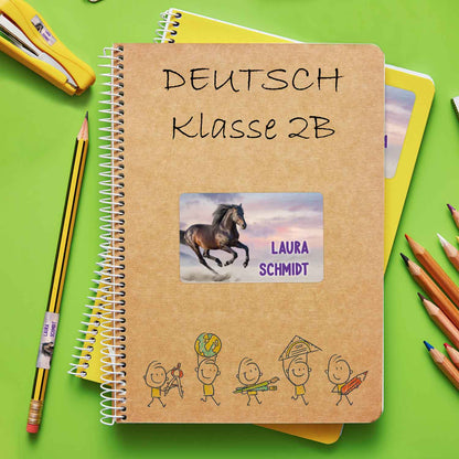 Schuletiketten mit Namen - Pferd Design - 100 Aufkleber in verschiedenen Größen