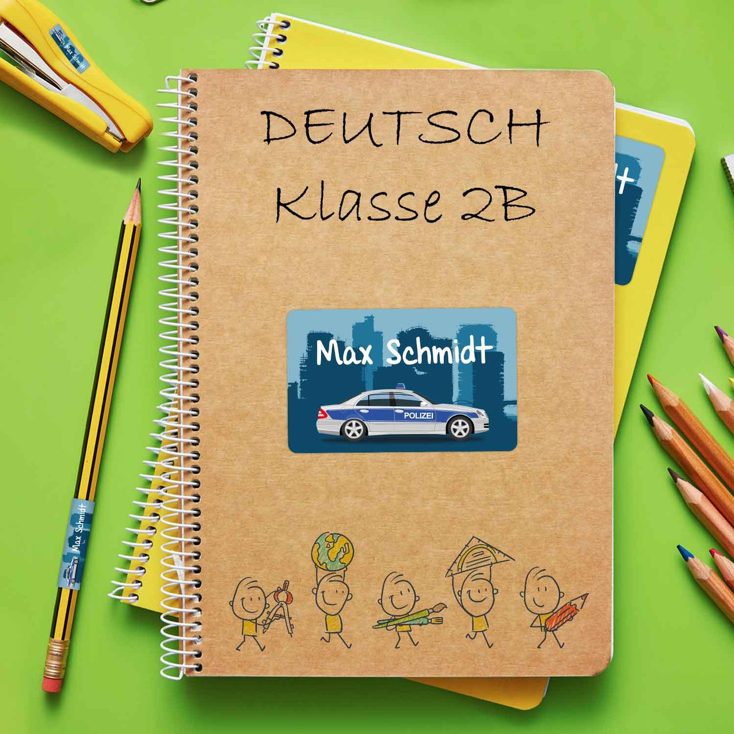 Schuletiketten mit Namen - Polizei Design - 100 Aufkleber in verschiedenen Größen