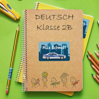 Schuletiketten mit Namen - Polizei Design - 100 Aufkleber in verschiedenen Größen