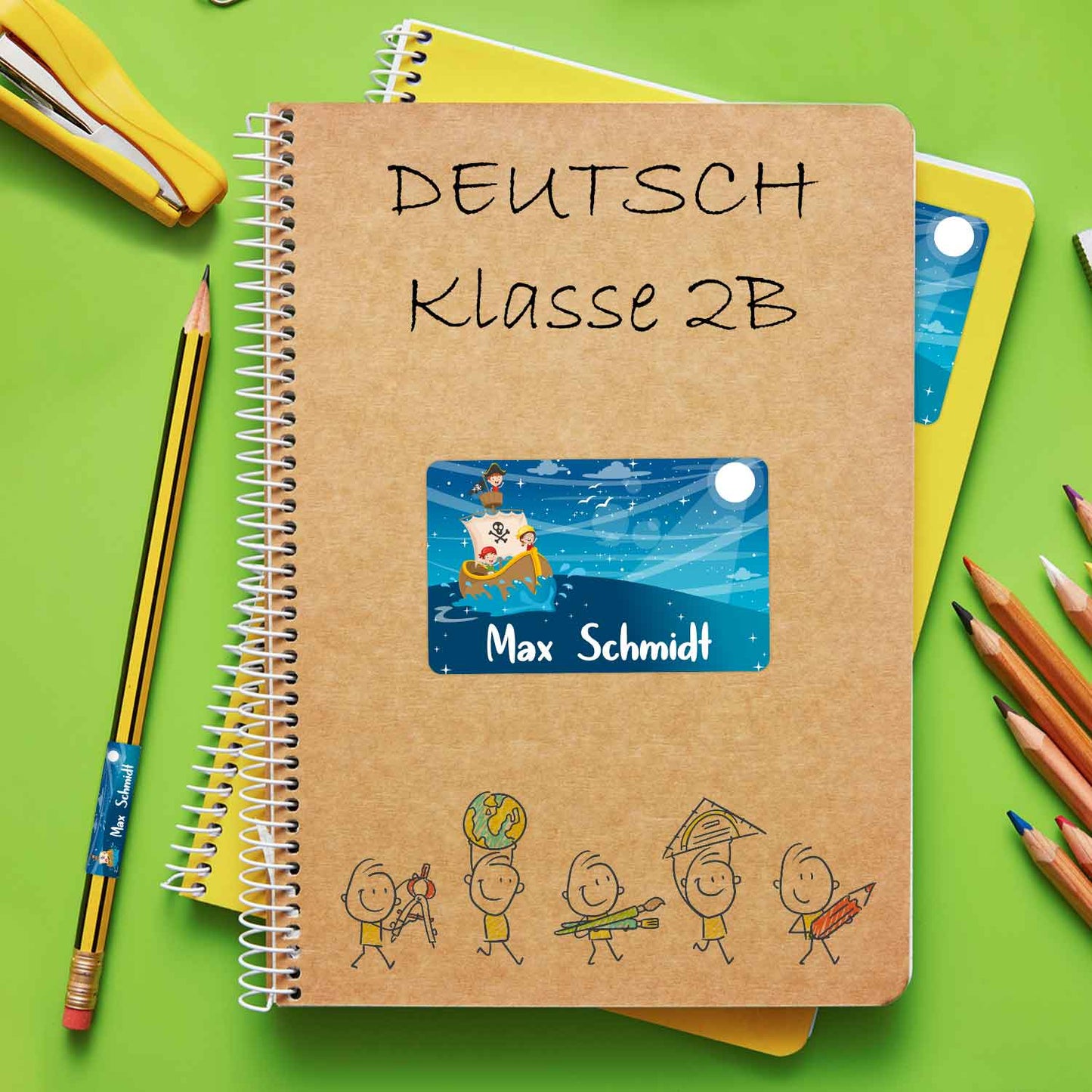 Schuletiketten mit Namen - Piraten Design - 100 Aufkleber in verschiedenen Größen