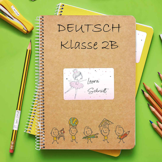 Schuletiketten mit Namen - Ballerina Design - 100 Aufkleber in verschiedenen Größen