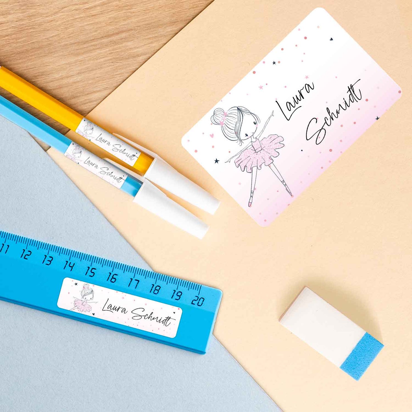 Schuletiketten mit Namen - Ballerina Design - 100 Aufkleber in verschiedenen Größen