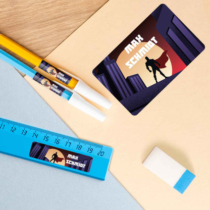 Schuletiketten mit Namen - Superheld Design - 100 Aufkleber in verschiedenen Größen