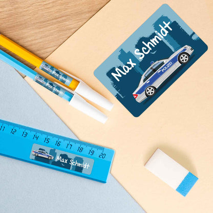 Schuletiketten mit Namen - Polizei Design - 100 Aufkleber in verschiedenen Größen