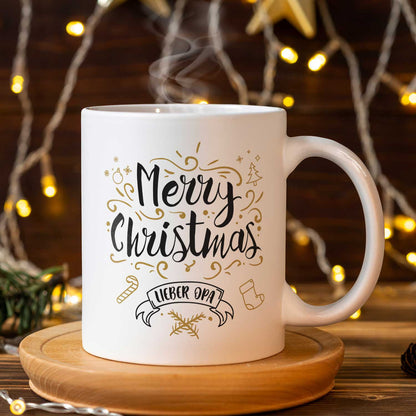 Bedruckte Tasse mit Weihnachtsmotiv im Merry Christmas Lieber Opa Design