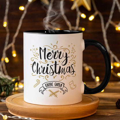Bedruckte Tasse mit Weihnachtsmotiv im Merry Christmas Liebe Oma Design