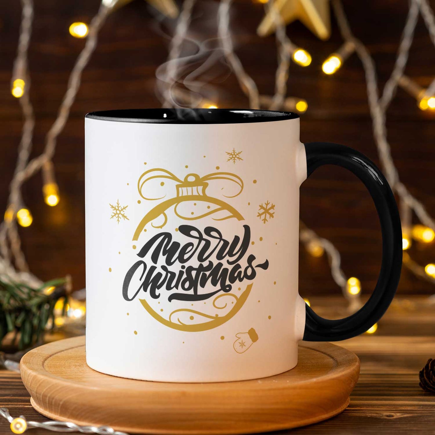 Bedruckte Tasse mit Weihnachtsmotiv im Weihnachtskugel Gold Design