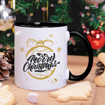 Bedruckte Tasse mit Weihnachtsmotiv im Weihnachtskugel Gold Design