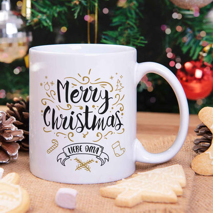 Bedruckte Tasse mit Weihnachtsmotiv im Merry Christmas Liebe Oma Design